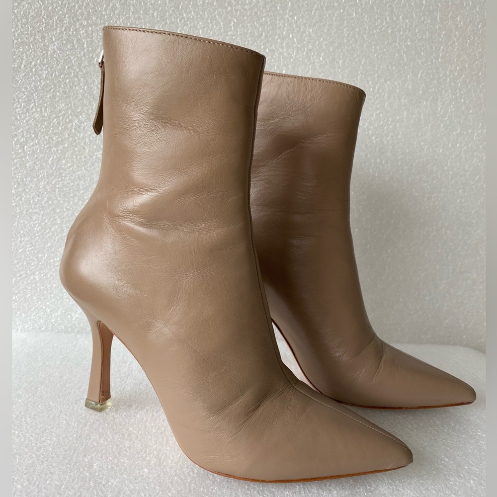 Black Suede Studio Jennifer Leather Stiletto
Booties Beige Heels Size 35 / US 5